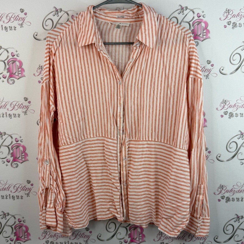 Spense floral & vine long sleeve orange white Coral Striped Button-Down Shirt